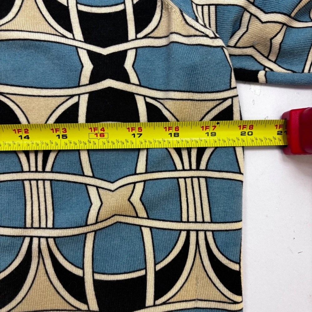 Ann Taylor Geometric Link Print Cardigan Sweater Blue‎ Black Tan XL 3/4 Sleeve